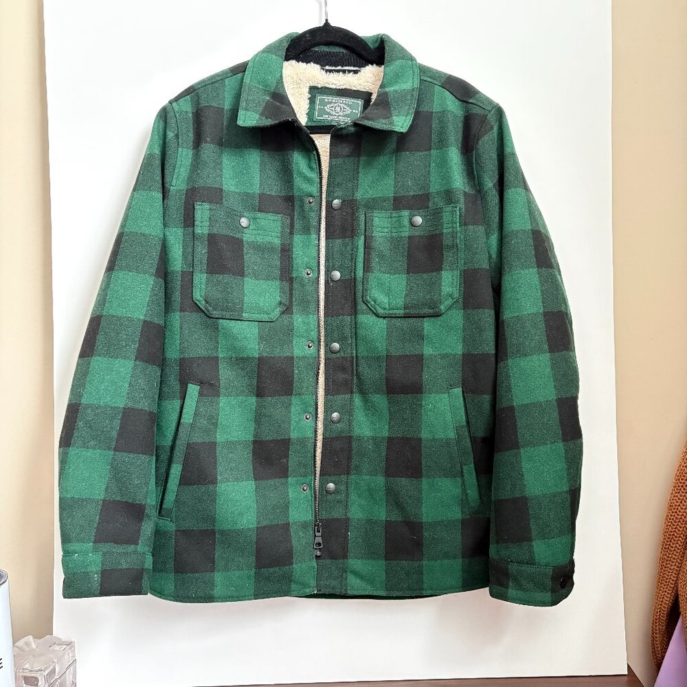G.H. Bass & Co Wool Sherpa Jacket Green Black buffalo Check Lumberjack Core M